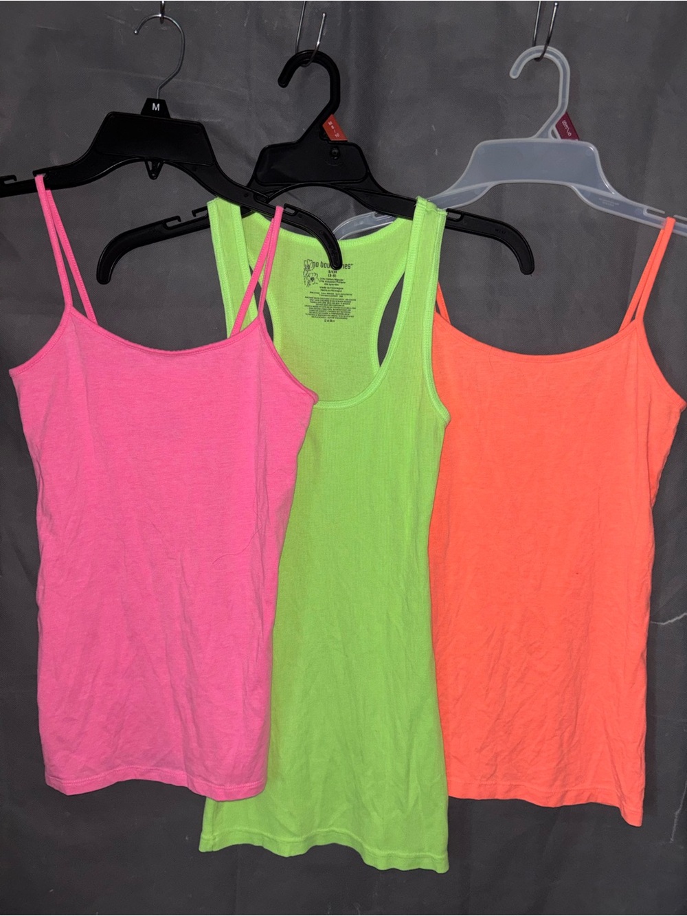 Lot Of 3 Vibrant tank tops neon colors pink, green & orange Sz Junior’s S (3-5)